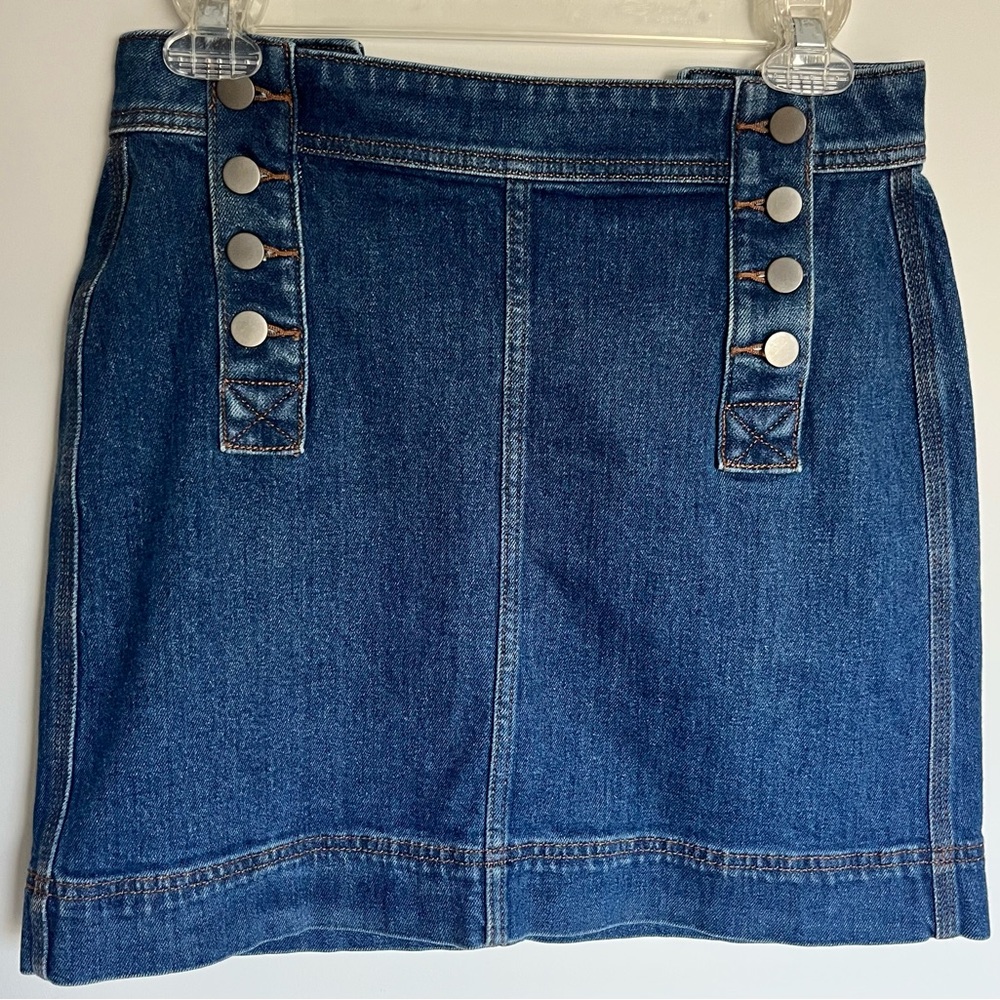 Loft Button Front Denim Blue Jean Mini Skirt Size 0
